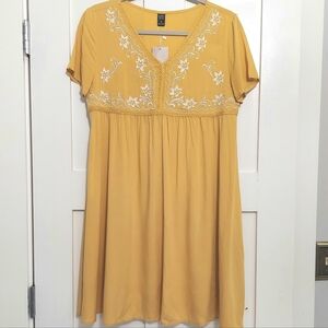 Emery Rose Embroidered Yellow Babydoll Dress Medium
